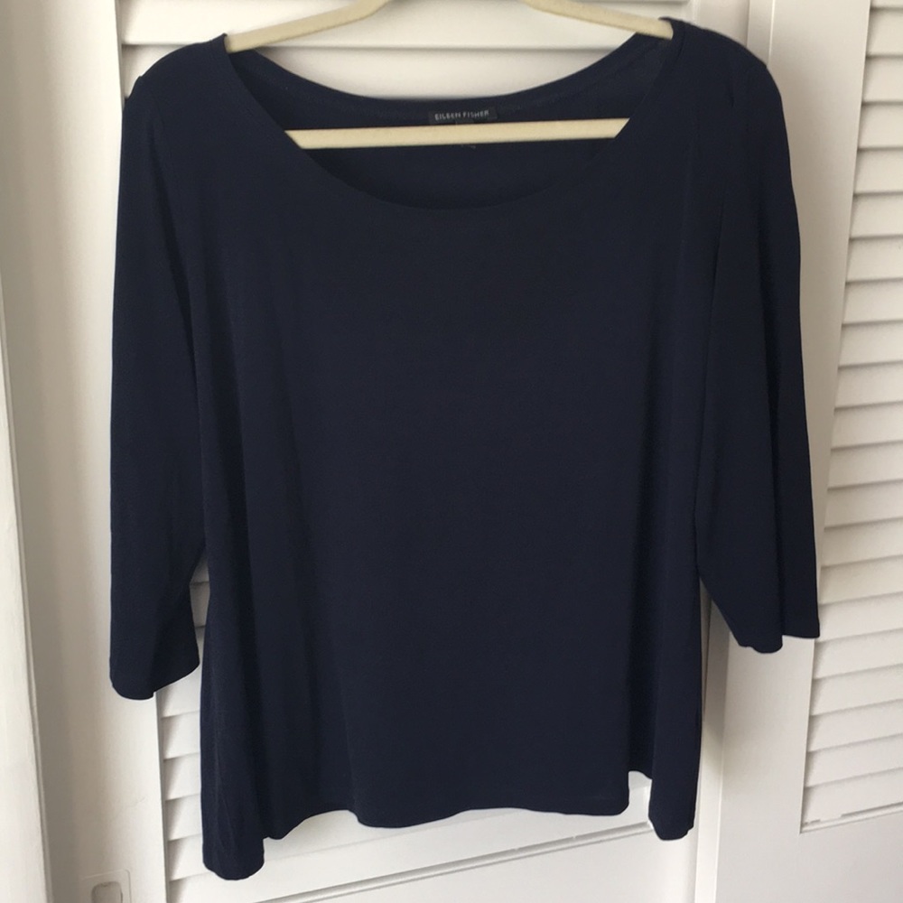 Eileen Fisher 100% silk top navy XL